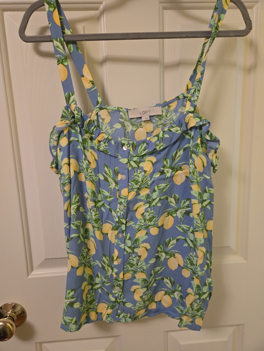 LOFT Blue Lemon Print Button-Front Tank